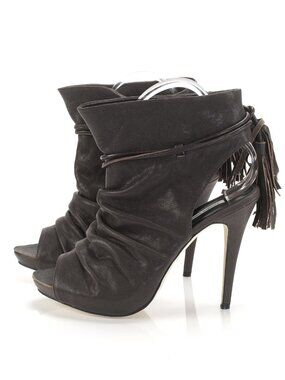 New Brown Genuine Leather High Heel Bootie Boots w Tassels NYC Designer Handmade